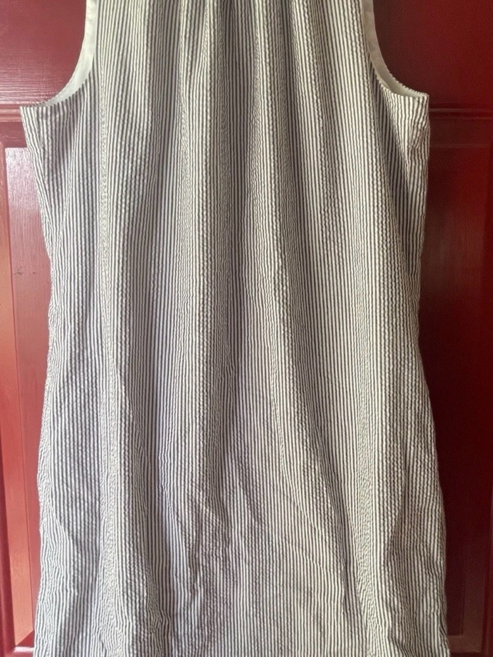 Banana Republic Navy and White Striped Ruffle Neck Dress